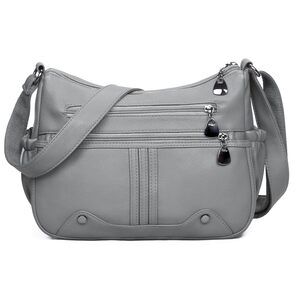 1638 Soft PU Leather Shoulder Handbag Multi Pocket Crossbody Bag Medium